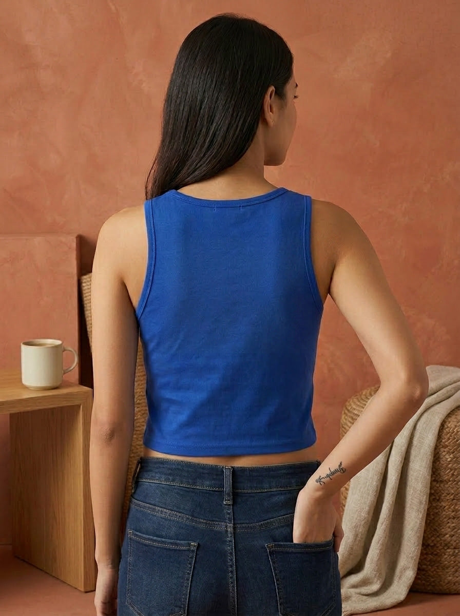 Yoga Coffee Naps- Royal Blue Yoga Crop Tank Top