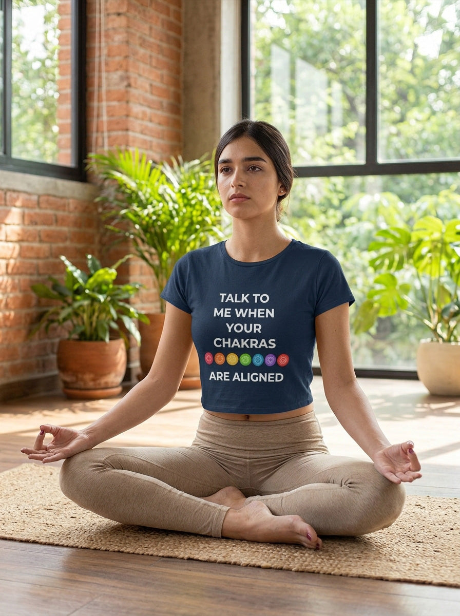 Chakras Are Aligned- Navy Blue Yoga Crop Top