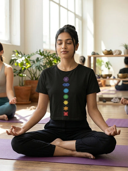 Yoga Chakras Vertical- Black Yoga Crop Top