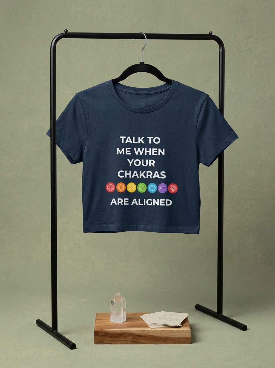 Chakras Are Aligned- Navy Blue Yoga Crop Top