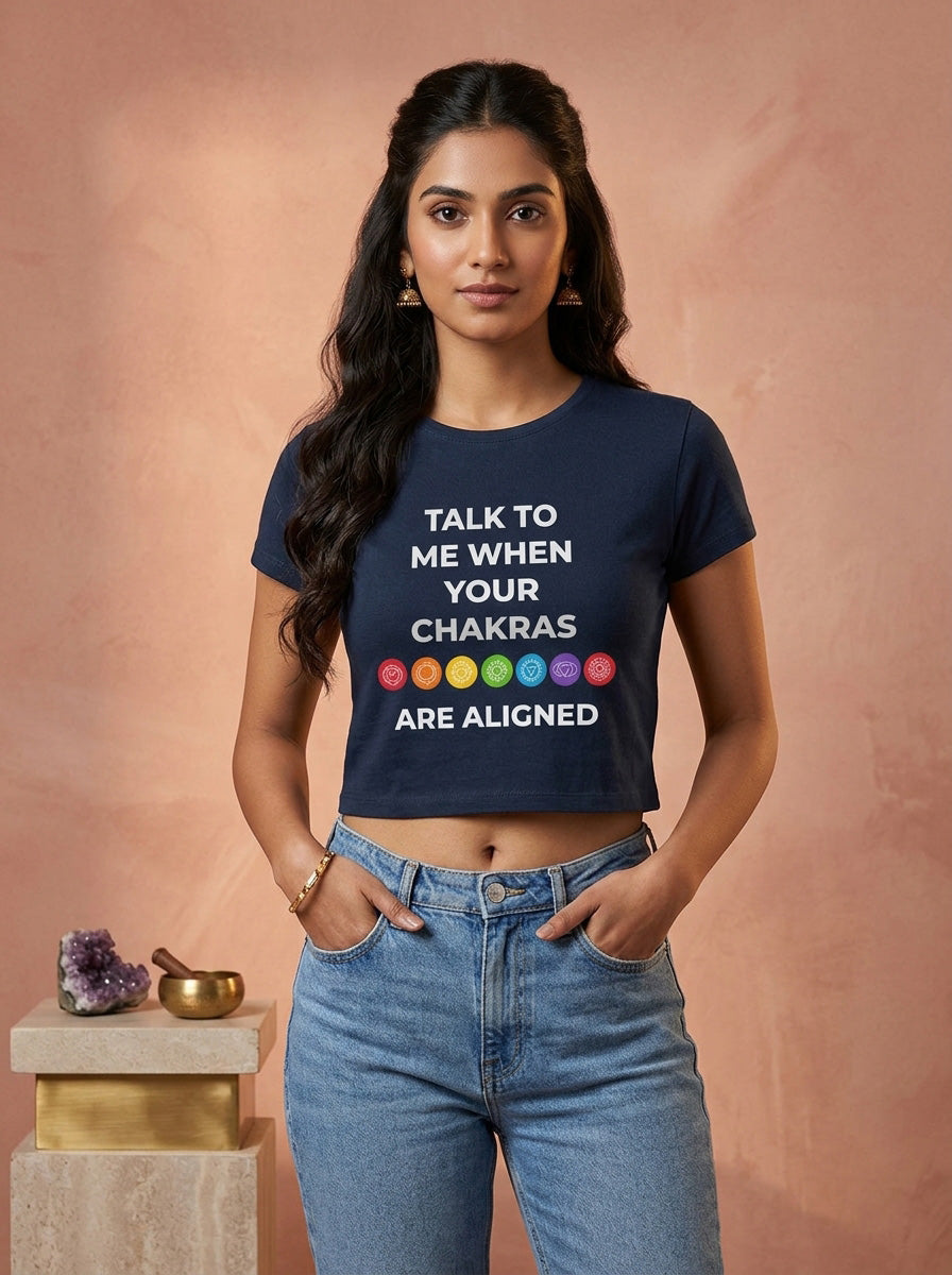 Chakras Are Aligned- Navy Blue Yoga Crop Top