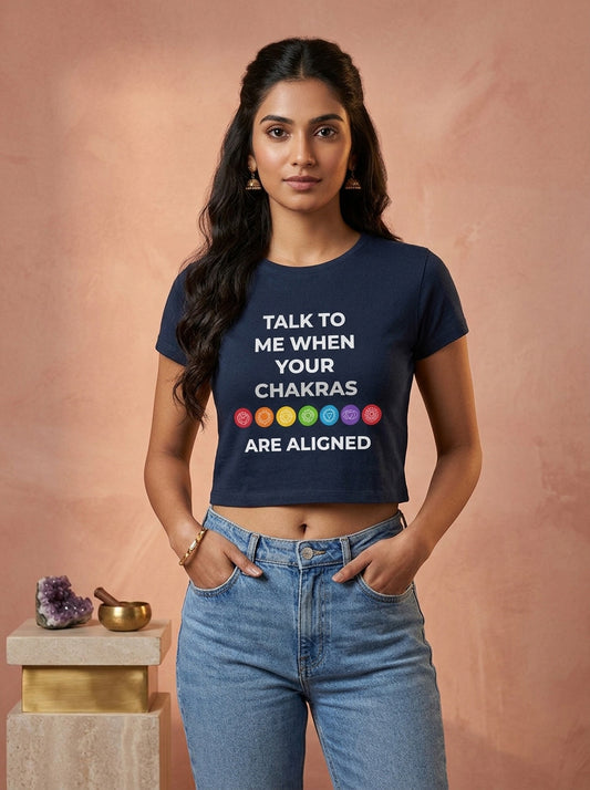 Chakras Are Aligned- Navy Blue Yoga Crop Top