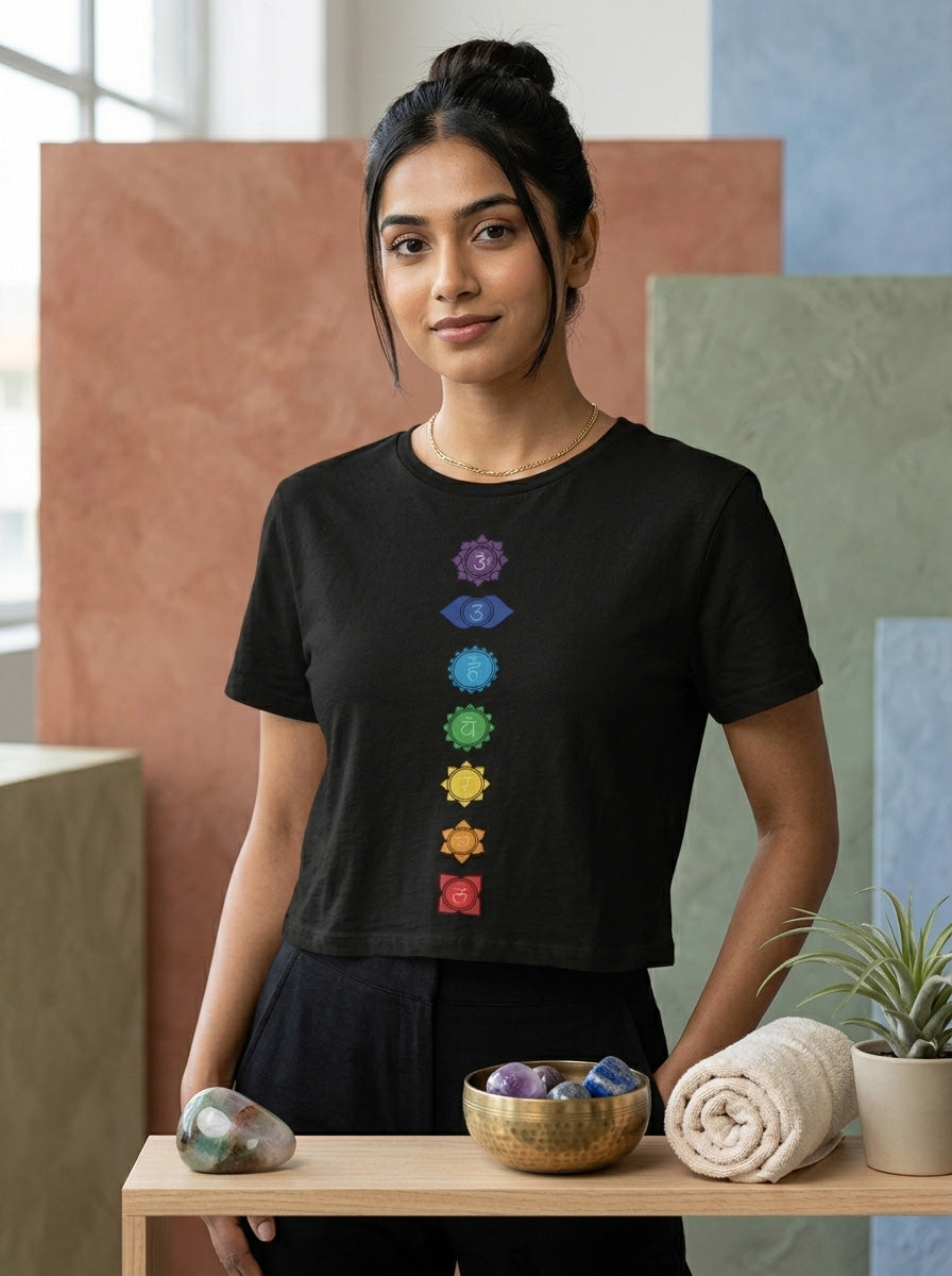 Yoga Chakras Vertical- Black Yoga Crop Top