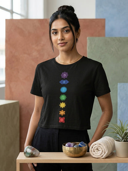 Yoga Chakras Vertical- Black Yoga Crop Top