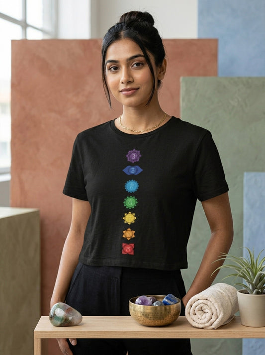 Yoga Chakras Vertical- Black Yoga Crop Top
