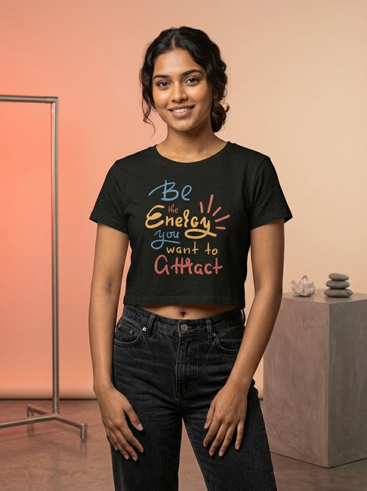 Energy you attract- Black Yoga Crop Top