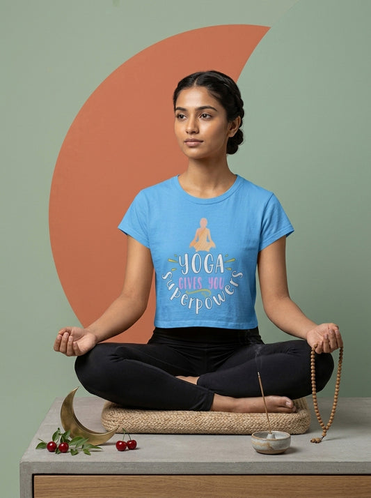 Yoga Is my Superpower- Sky Blue Yoga Crop Top