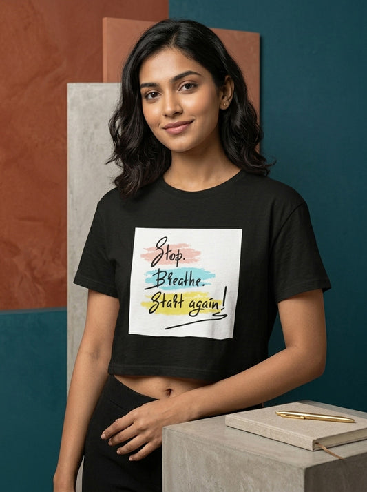 Start Again- Black Yoga Crop Top
