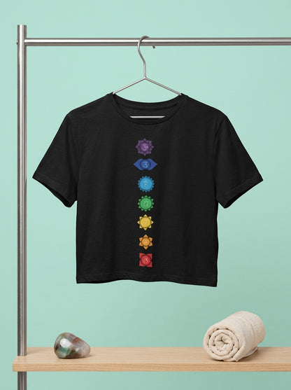 Yoga Chakras Vertical- Black Yoga Crop Top