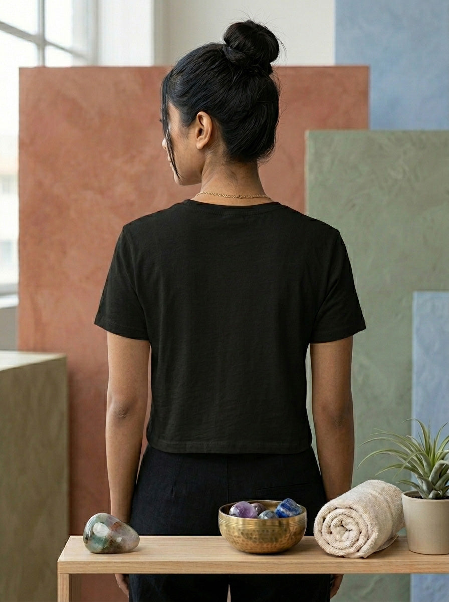 Yoga Chakras Vertical- Black Yoga Crop Top