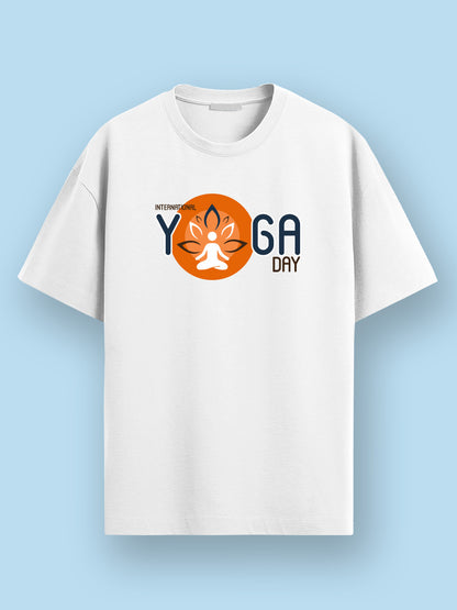Yoga Day Printed - White Yoga Round Neck T-shirt