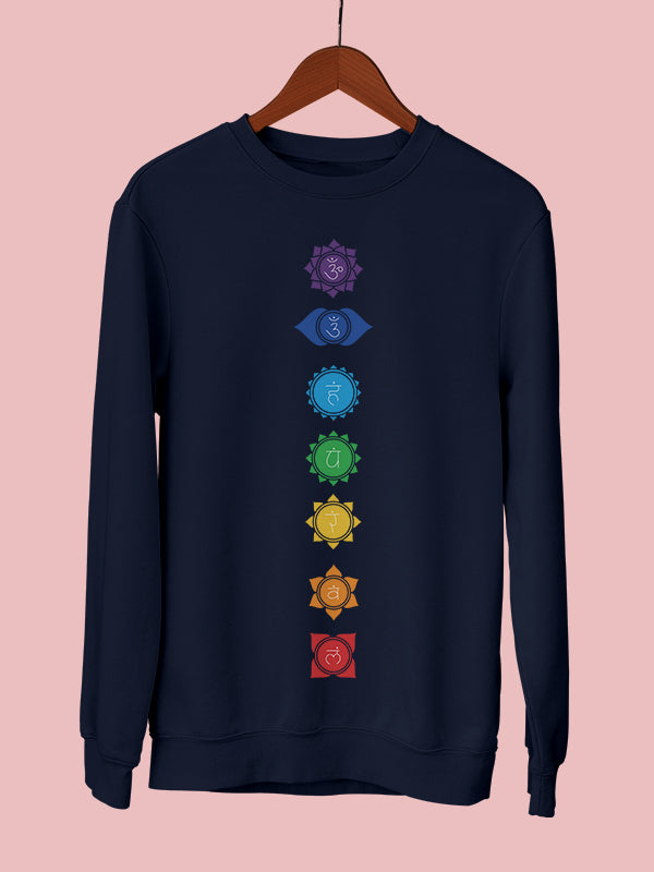 Yoga Chakras Vertical- Navy Blue Yoga Sweatshirt