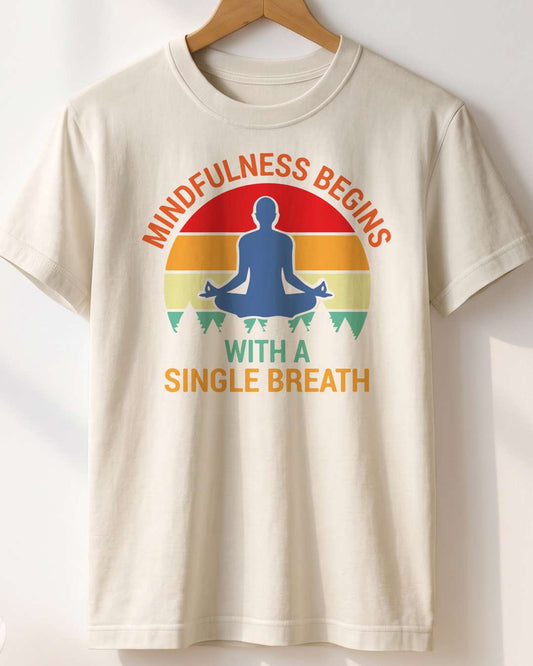 Mindfulness - White Round Neck Yoga T-shirt