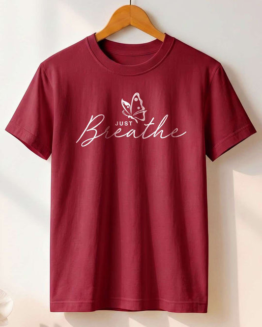 Just Breathe- Maroon Round Neck Yoga T-shirt