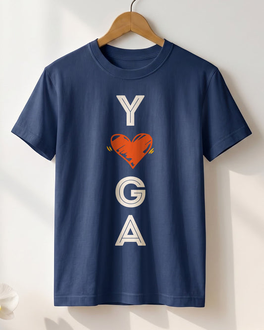 Yoga Love Vertical- Navy Blue Round Neck Yoga T-shirt