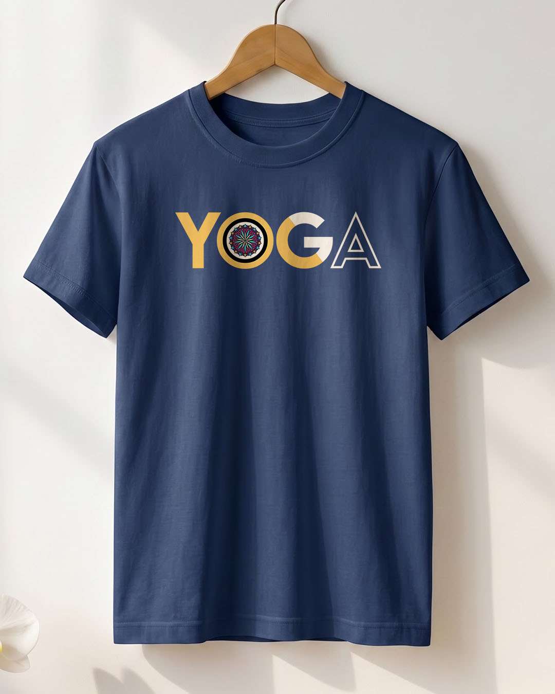 Yoga Word Modern- Navy Blue Round Neck Yoga T-shirt