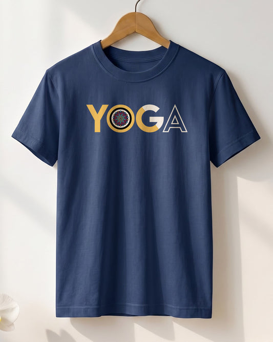 Yoga Word Modern- Navy Blue Round Neck Yoga T-shirt