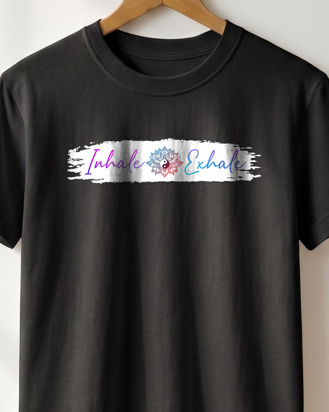 Inhale Exhale- Black Round Neck Yoga T-shirt