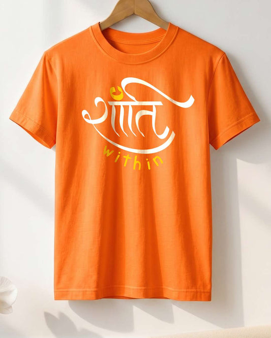 Shanti Within- Orange Round Neck Yoga T-shirt