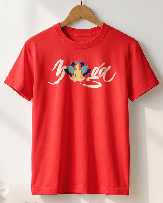 Yoga Word Brush- Red Round Neck Yoga T-shirt