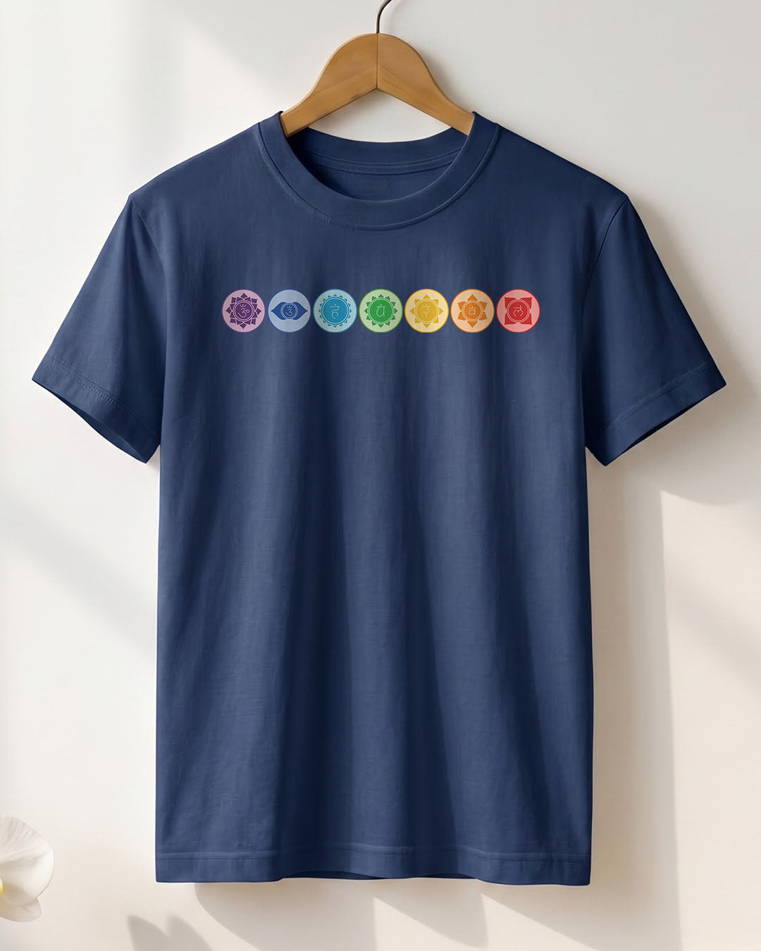 Yoga Chakras Line- Navy Blue Round Neck Yoga T-shirt