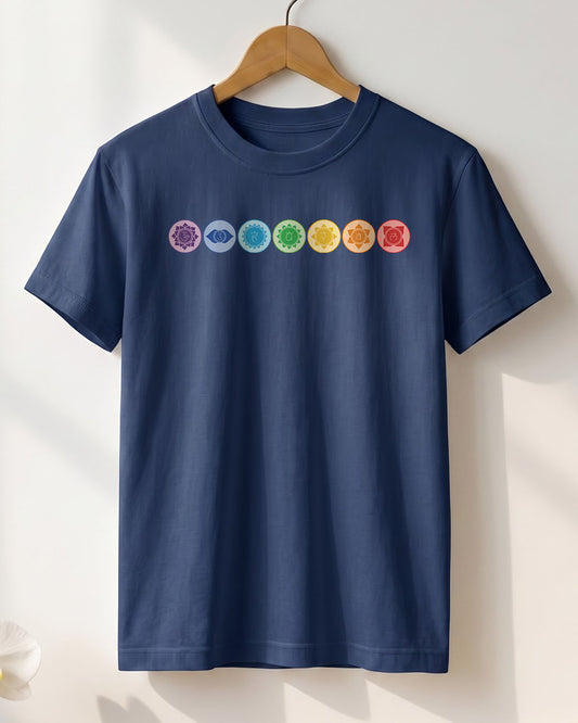 Yoga Chakras Line- Navy Blue Round Neck Yoga T-shirt