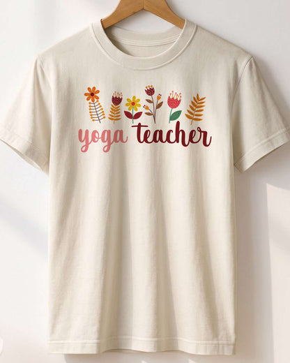 Yoga Teacher Floral- White Round Neck Yoga T-shirt