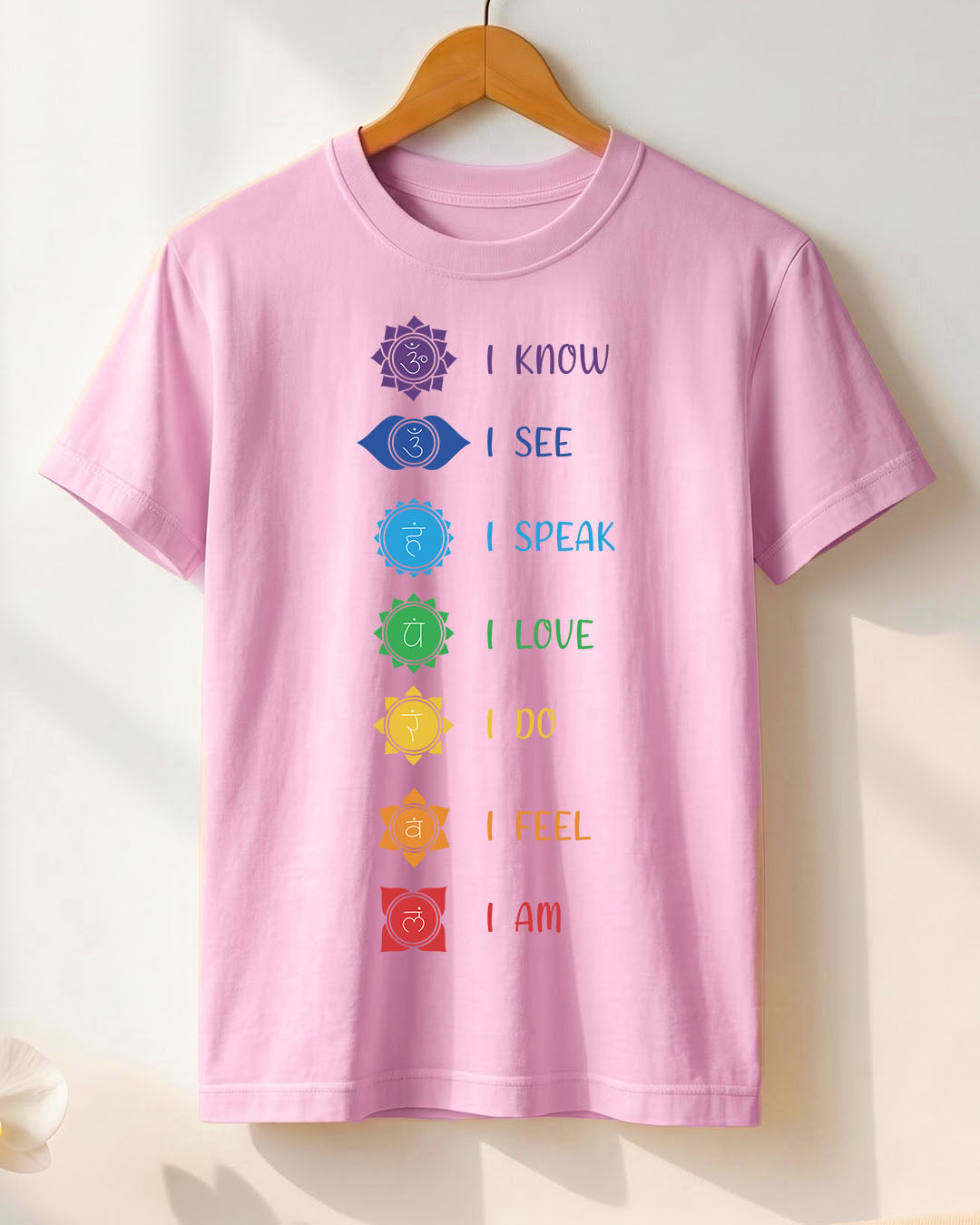 Chakras Meaning- Light Pink Round Neck Yoga T-shirt
