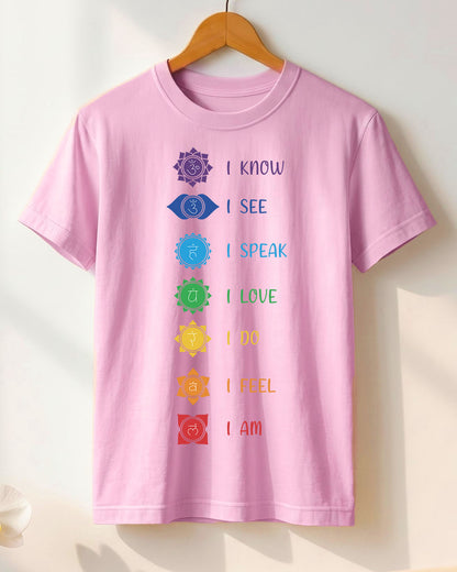 Chakras Meaning- Light Pink Round Neck Yoga T-shirt