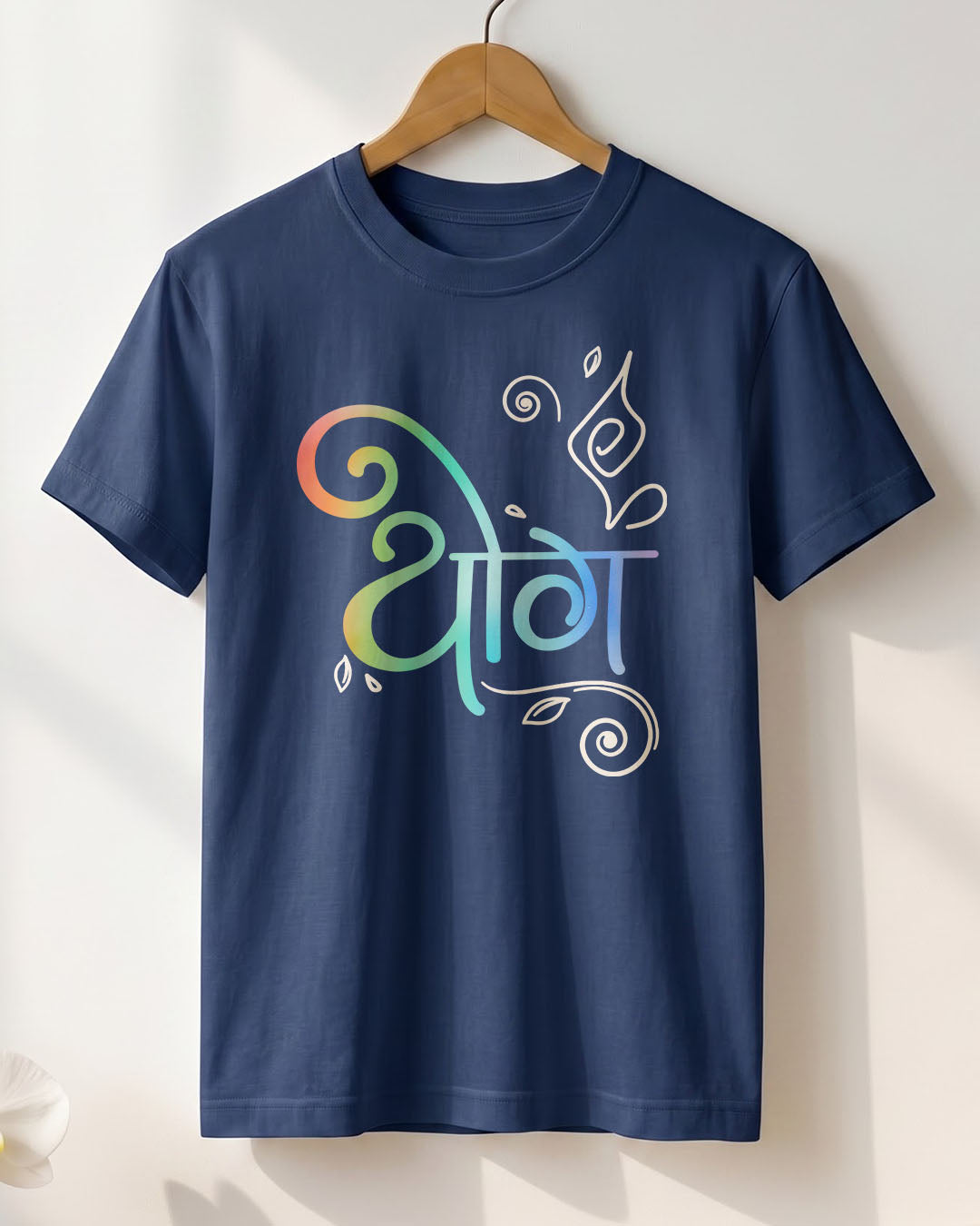 Yoga Hindi- Navy Blue Round Neck Yoga T-shirt