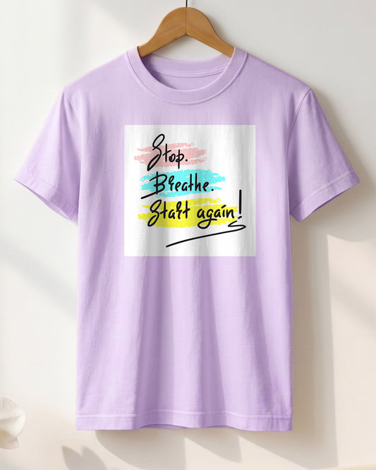 Start Again- Lavender Round Neck Yoga T-shirt