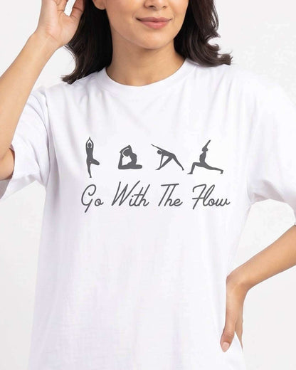 Go With The Flow - White Yoga Round Neck T-shirt