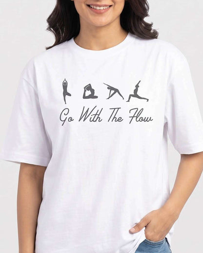 Go With The Flow - White Yoga Round Neck T-shirt