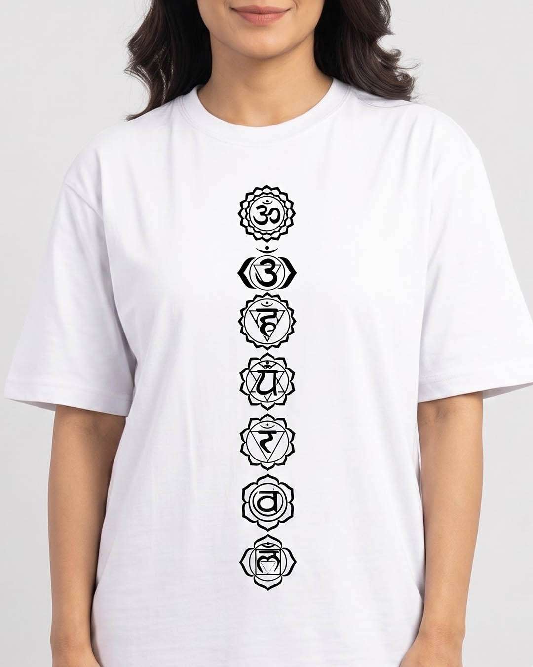 Seven Chakras - White Yoga Round Neck T-shirt