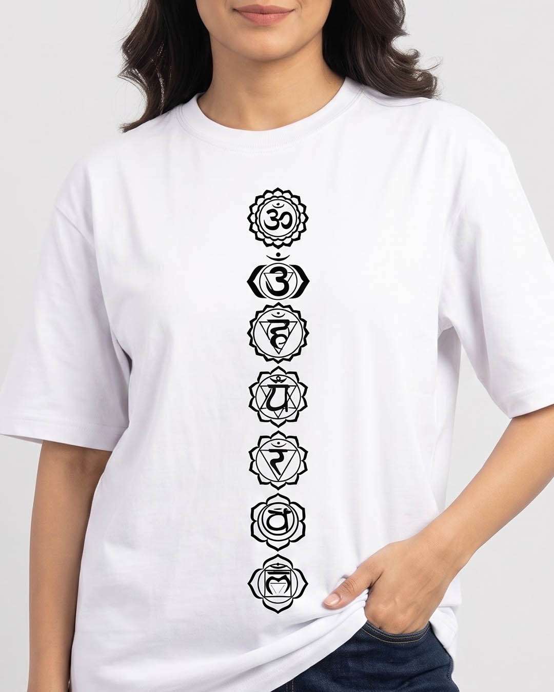 Seven Chakras - White Yoga Round Neck T-shirt
