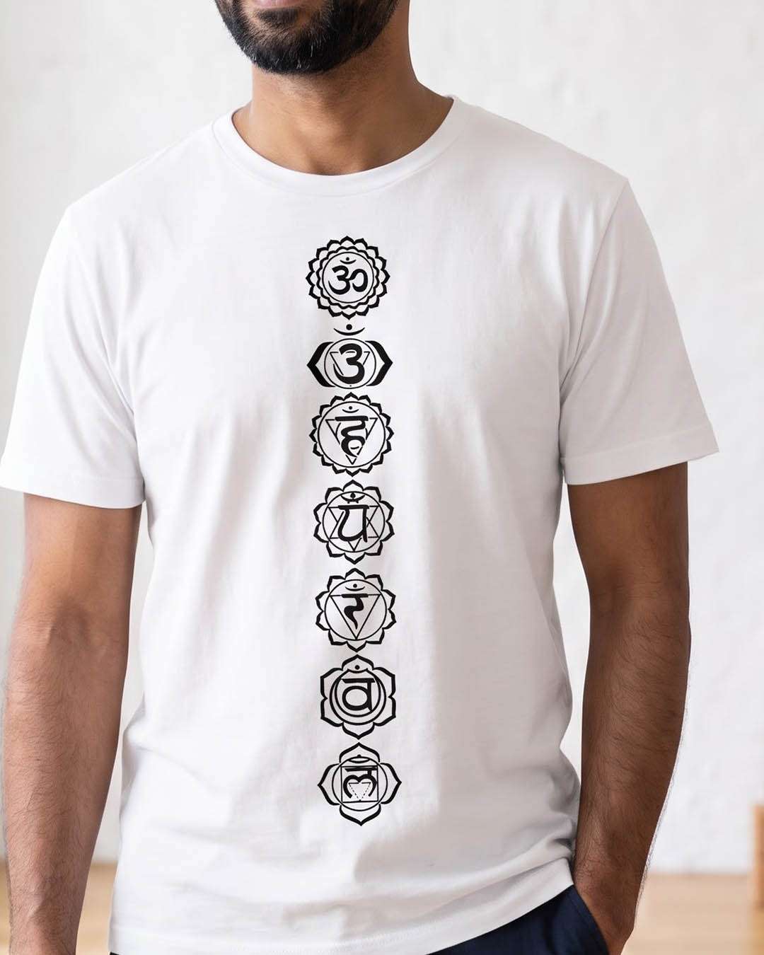 Seven Chakras - White Yoga Round Neck T-shirt
