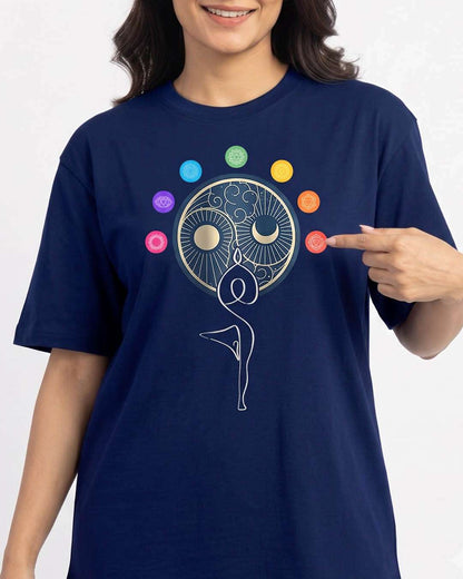 Dual Balance - Navy Blue Round Neck Yoga T-shirt