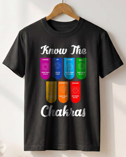 Know The Chakras- Black Round Neck Yoga T-shirt