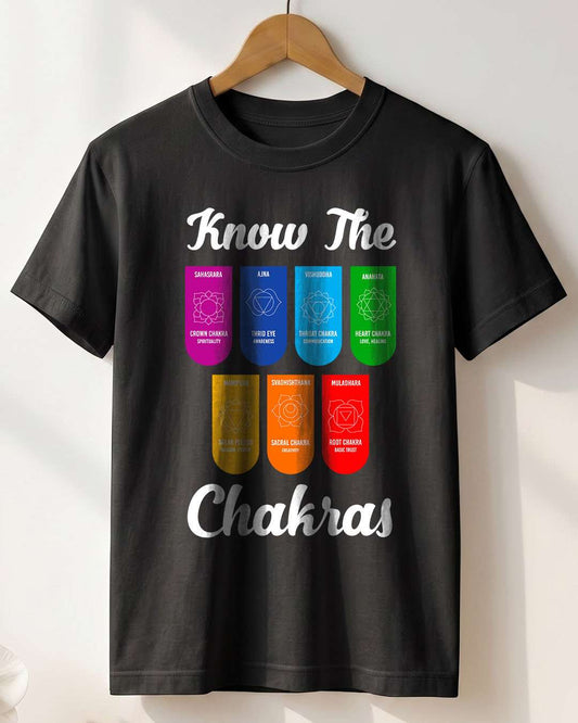 Know The Chakras- Black Round Neck Yoga T-shirt