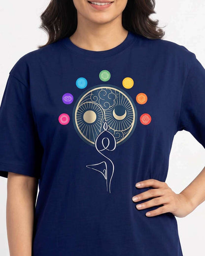 Dual Balance - Navy Blue Round Neck Yoga T-shirt