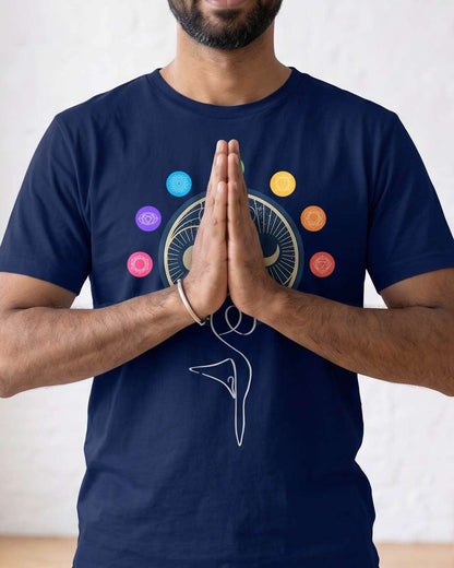 Dual Balance - Navy Blue Round Neck Yoga T-shirt