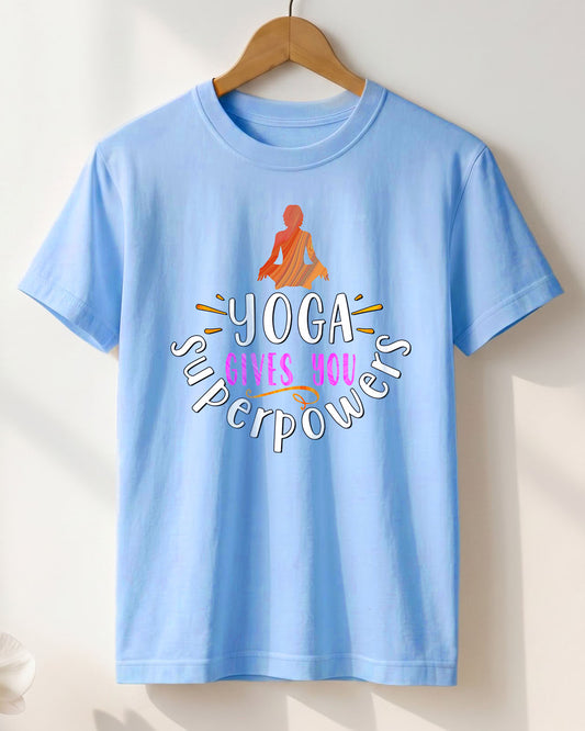 Yoga Superpower- Sky Blue Round Neck Yoga T-shirt