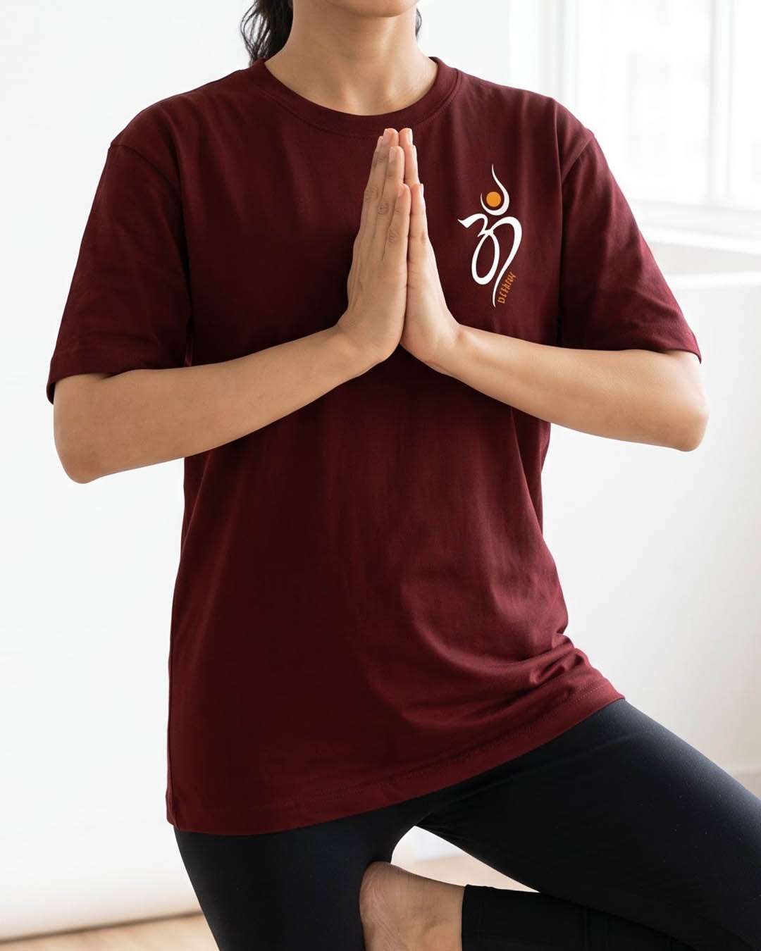 Om Within- Maroon Round Neck Yoga T-shirt