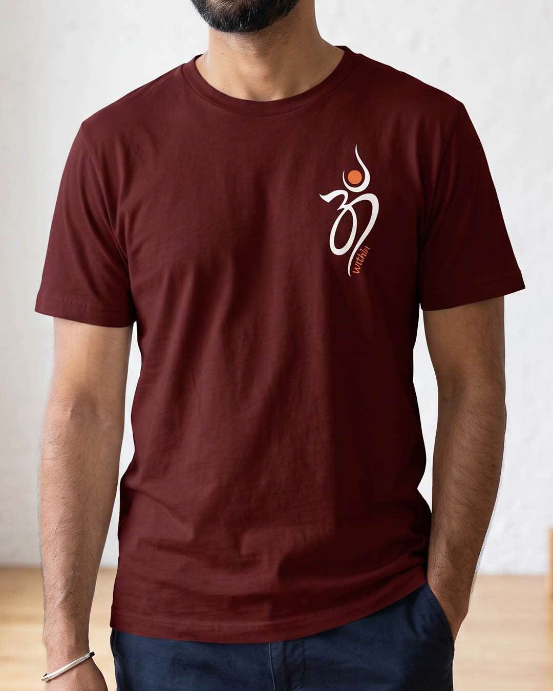 Om Within- Maroon Round Neck Yoga T-shirt