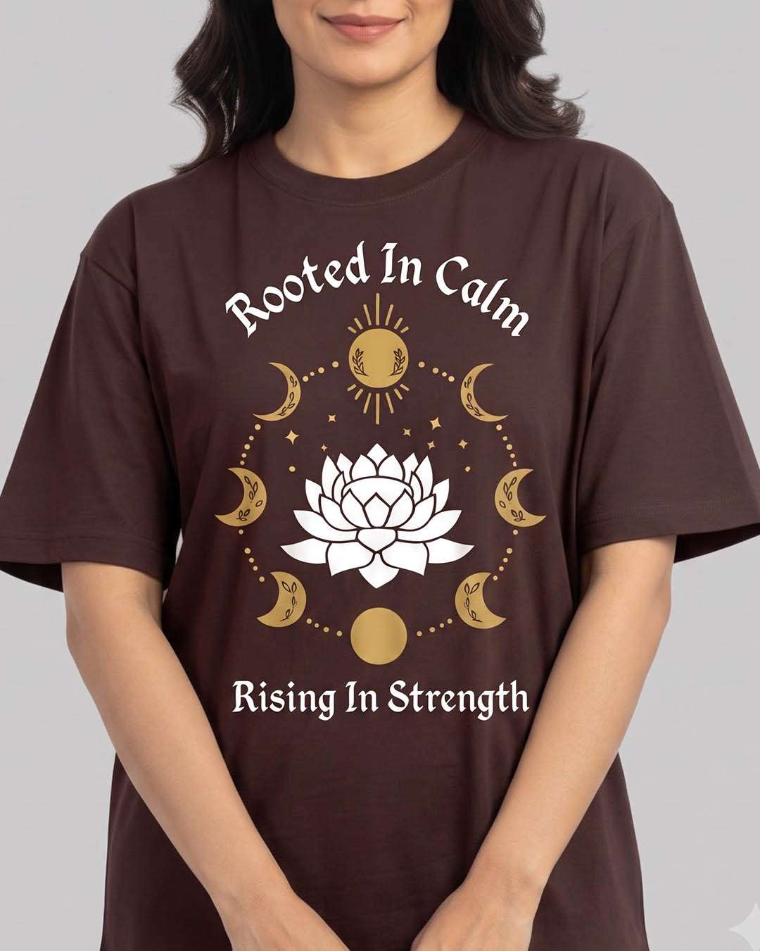 Rooted In Calm - Coffee Brown Yoga Round Neck T-shirt