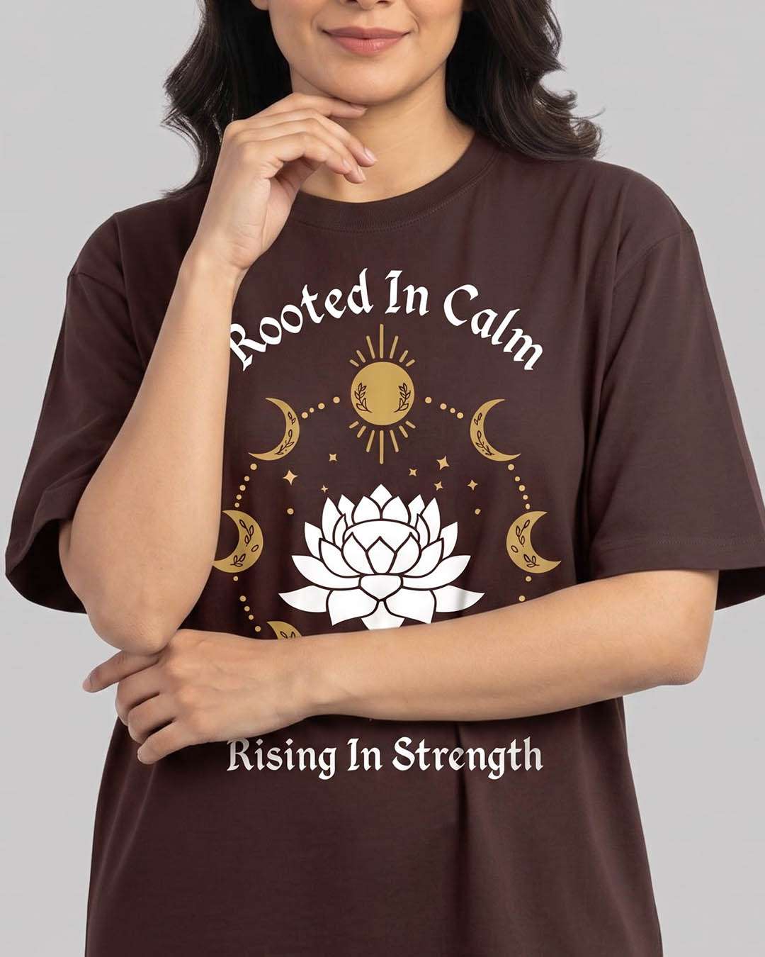 Rooted In Calm - Coffee Brown Yoga Round Neck T-shirt