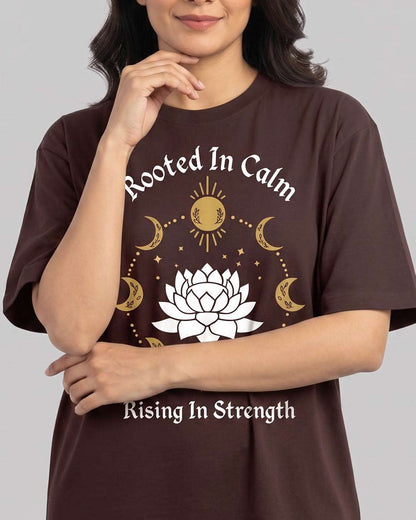 Rooted In Calm - Coffee Brown Yoga Round Neck T-shirt