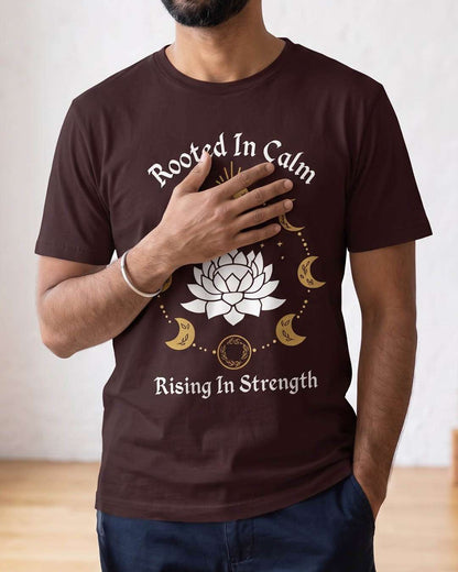 Rooted In Calm - Coffee Brown Yoga Round Neck T-shirt