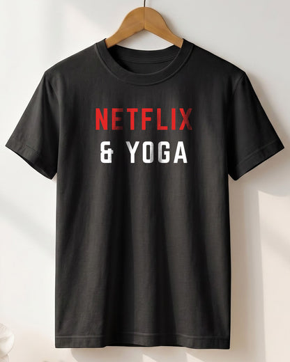 Netflix and Yoga- Black Round Neck Yoga T-shirt