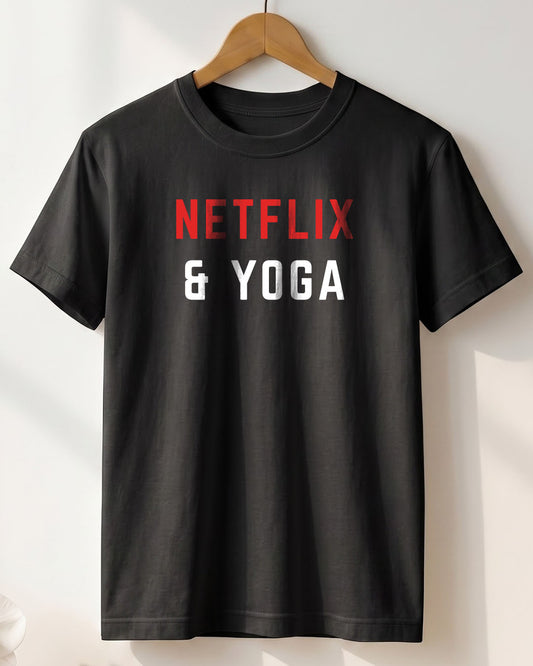 Netflix and Yoga- Black Round Neck Yoga T-shirt